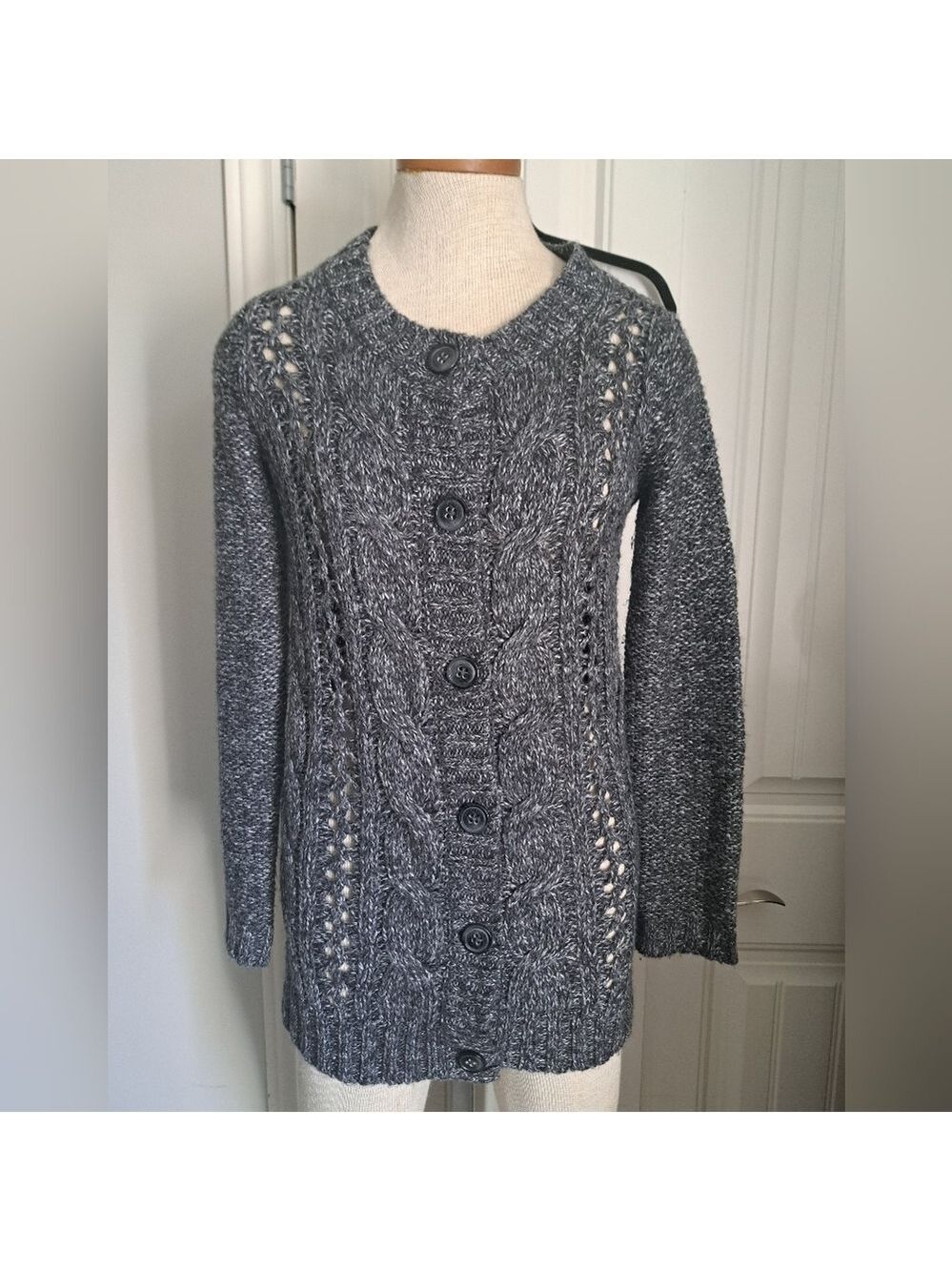 OLD NAVY knit style cardigan button front sweater grey wool blend coastal XS
